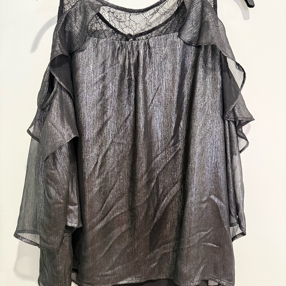 New York and Co Black Shiny (metallic) Dress Shirt